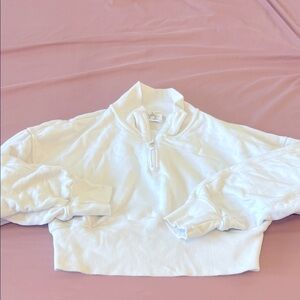 Aerie White Mock Neck Half Zip Sweatshirt